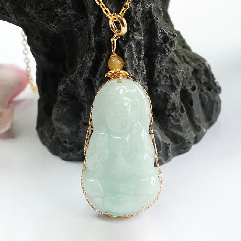 Jade Guanyin Pendant Necklace crafted with A-grade Myanmar Natural Jade