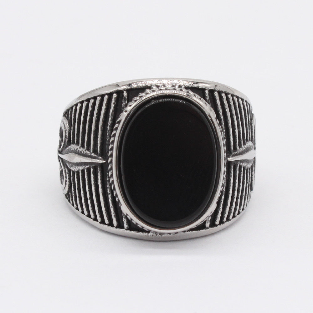 Black Stone Childern Flower Titanium Steel Ring for Men