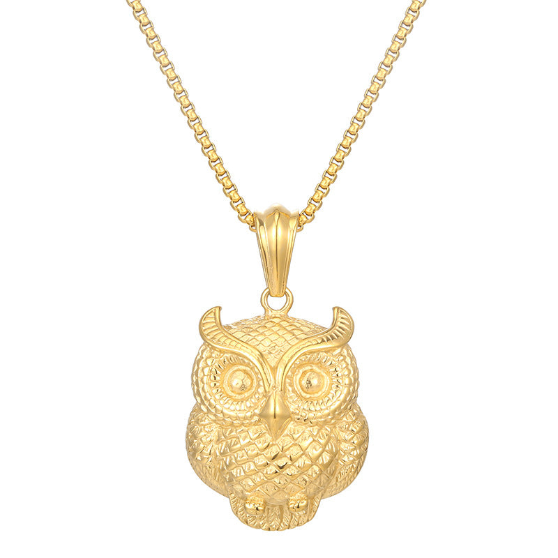 Vintage-Inspired Stainless Steel Owl Pendant for Men - Trendy Punk Animal Accessory