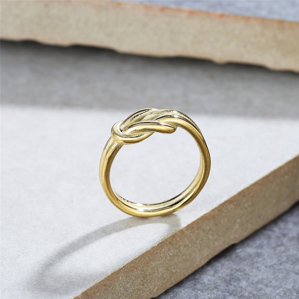 Vintage Style Titanium Steel Ring for Women with Cold Wind Knot Design