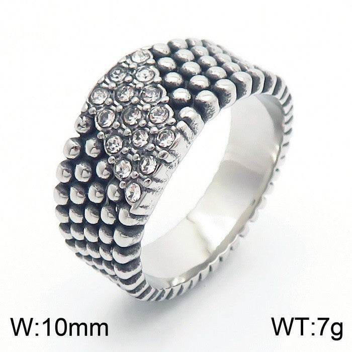 Men's Hip-Hop Inspired 18k Gold Plated Zircon Bead Ring - Retro Stainless Steel Design