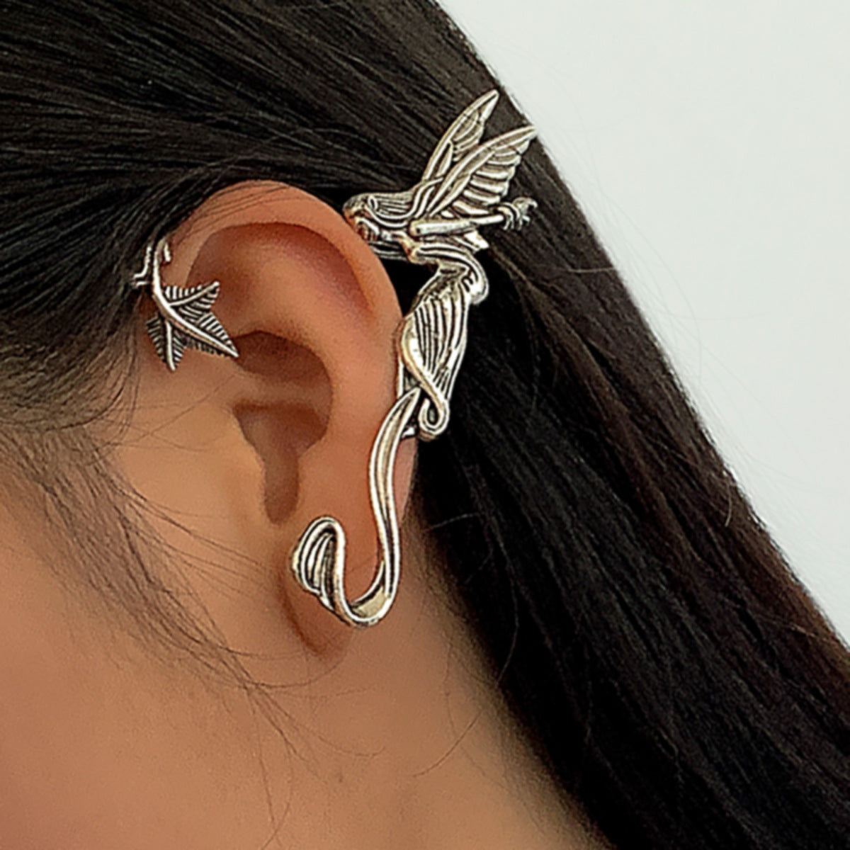 Angel and Demon Wing Single Earring Halloween Elf Gothic Style Ear Jewelry.