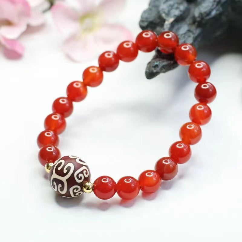 Red Agate Bracelet with Heavenly Cloudscape Pattern