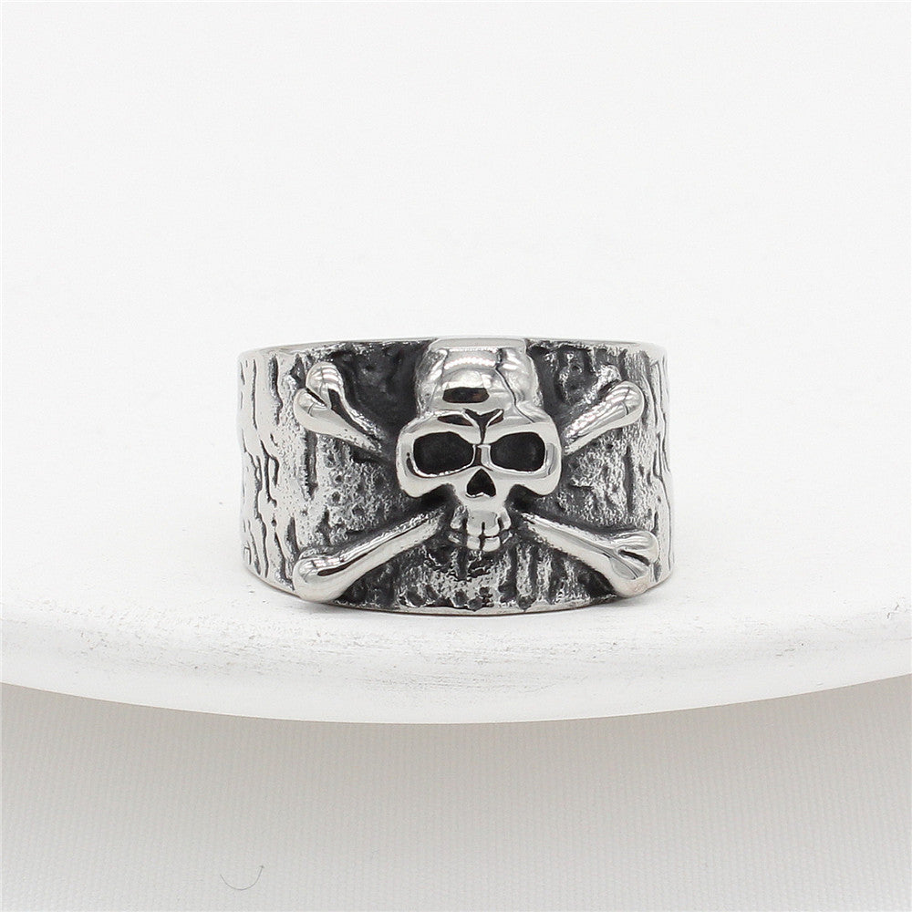 Halloween Cross Skeleton Zircon Titanium Steel Ring for Men