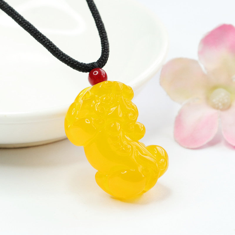 Yellow Chalcedony Pixiu Sterling Silver Pendant