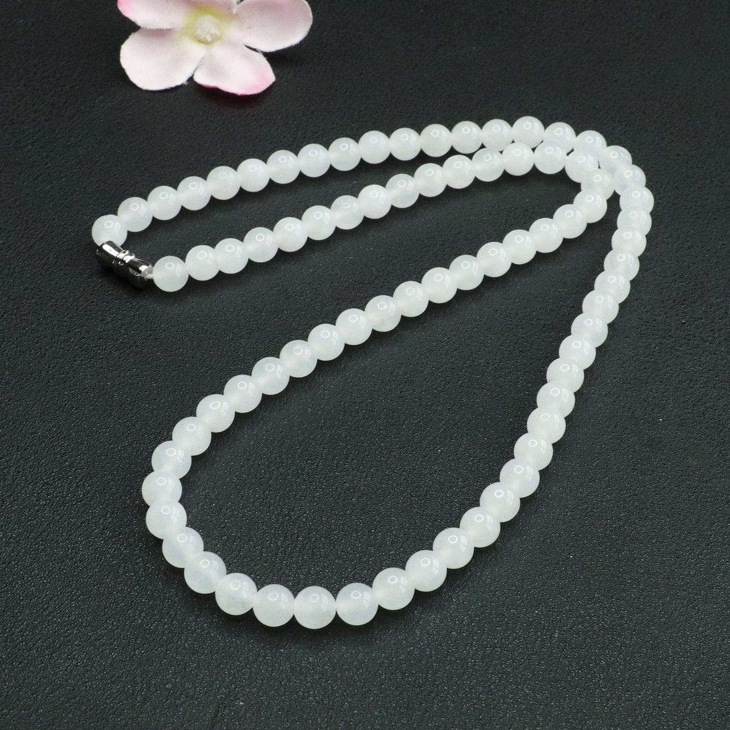 Natural Hetian Jade Necklace, White Jade Beads Jewelry