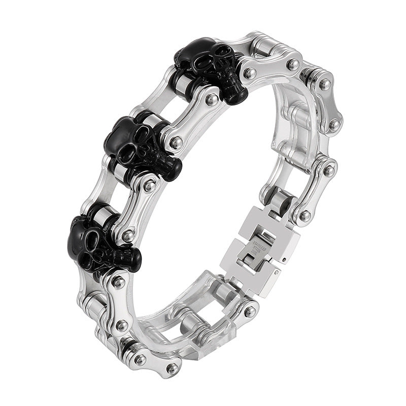 Custom Rock Hip-Hop Skull Bicycle Chain Bracelet for Men - European and American Ghost Head Series in Titanium Steel