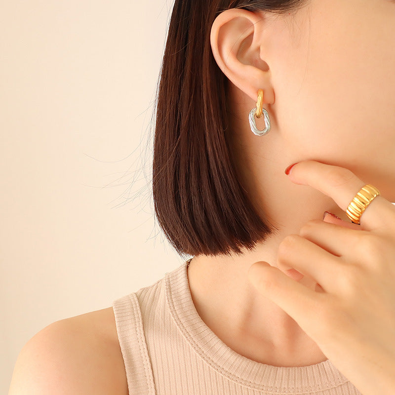 Golden Textured Handcrafted Oval Earrings Set