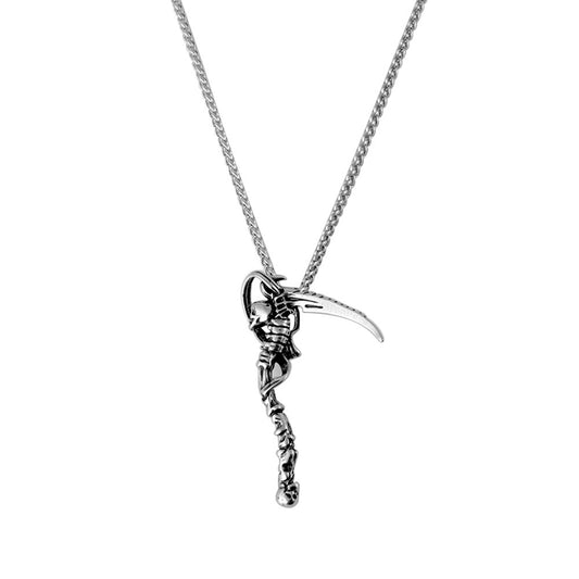 Titanium Steel Exaggerated Retro Reaper Skull & Sickle Pendant Necklace for Stylish Men