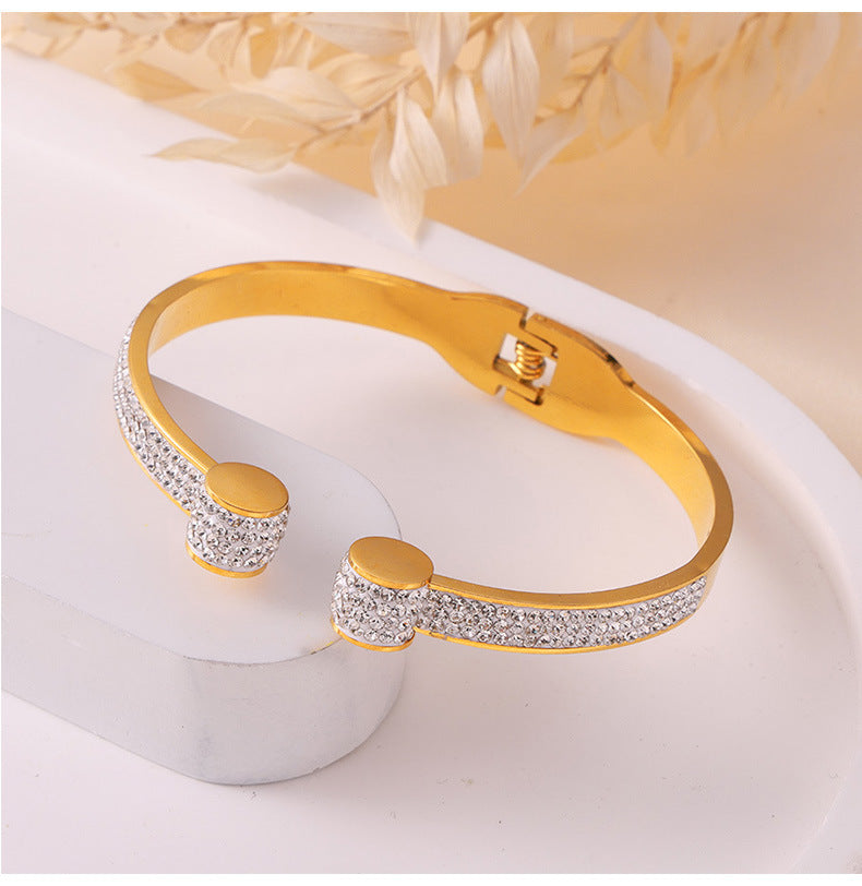 Elegant Geometric Fold Textured Titanium Steel Gold Bracelet - Chic INS Style Jewelry