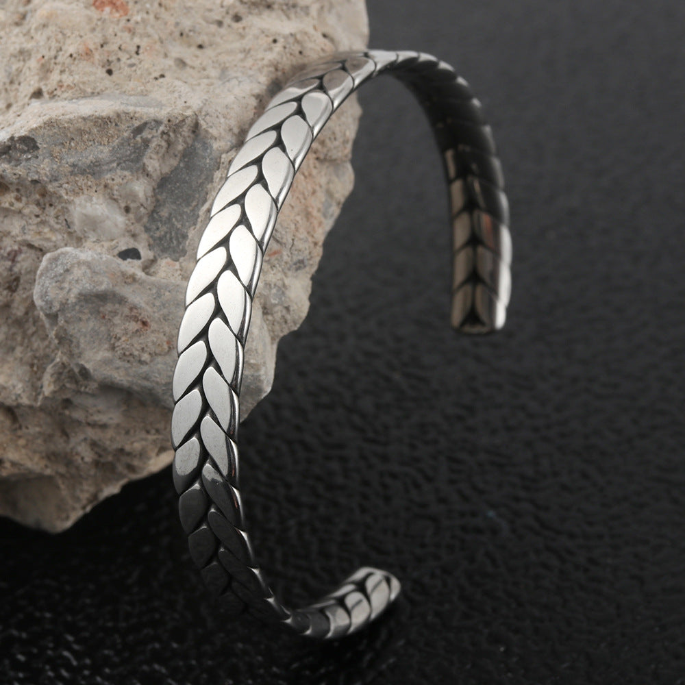 Titanium Steel Open Bracelet for Men - Trendy and Stylish Braid Design