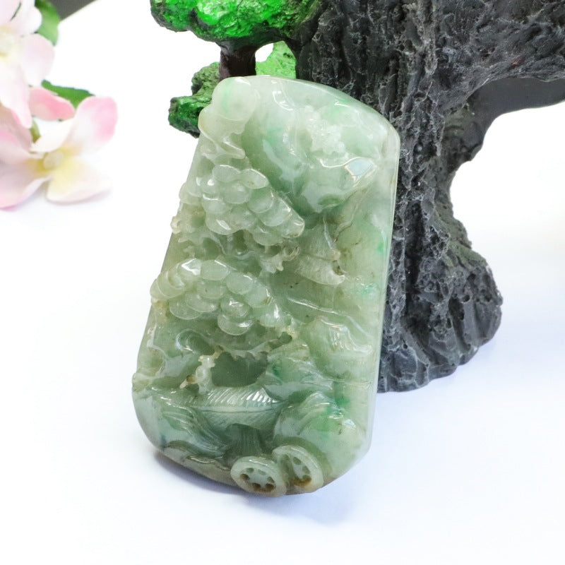 Golden Green Jade Landscape Pendant - Fortune's Favor