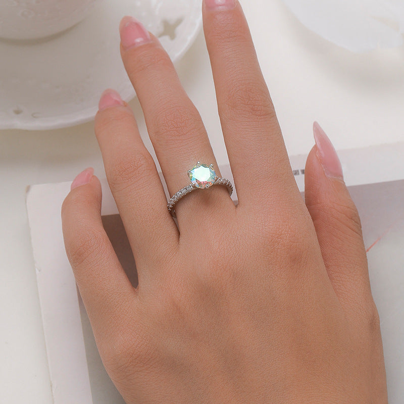 Dazzling Zircon Sterling Silver Ring for Women, High-End Korean Fashion, Size 5-10