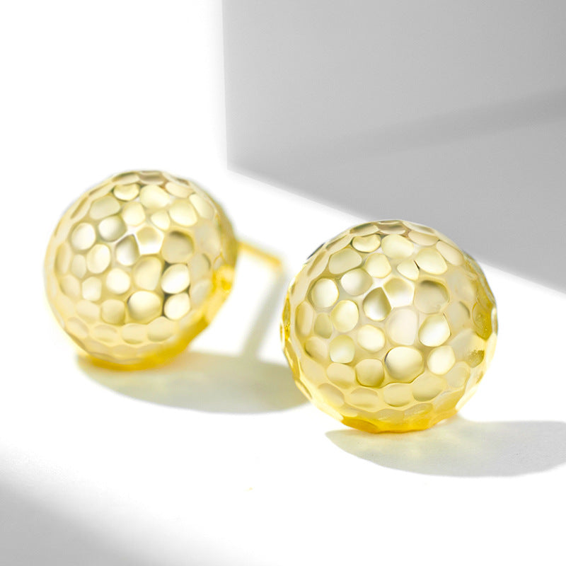 Honeycomb Pattern Half Ball Sterling Silver Stud Earrings