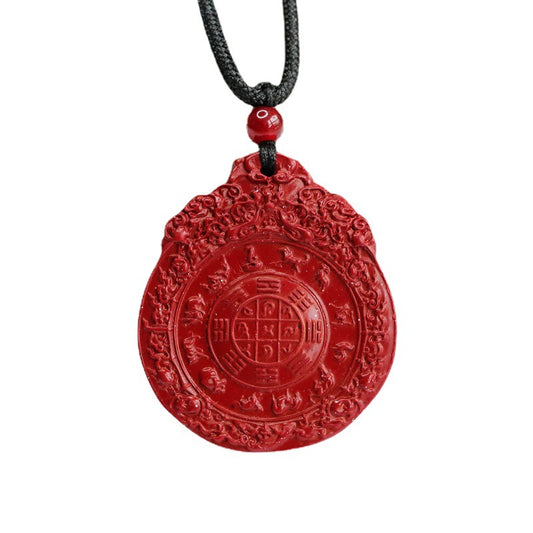 Bagua Charm Sterling Silver Cinnabar Stone Pendant