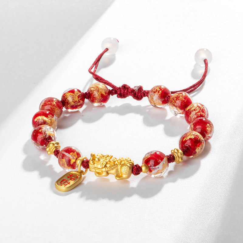 Fortune's Favor Sterling Silver Pixiu Jinbao Red Rope Bracelet