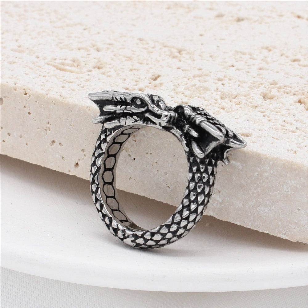 Double Headed Dragon Titanium Steel Ring for Men