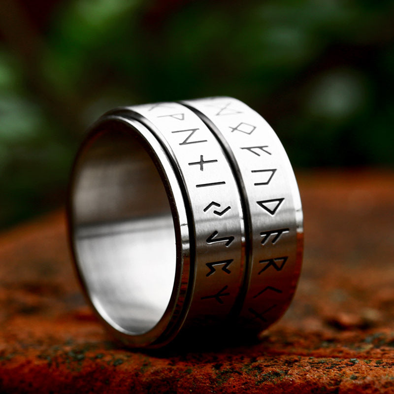 Men's Viking Letter Titanium Steel Ring - Simple Turning Design for Everyday Wear