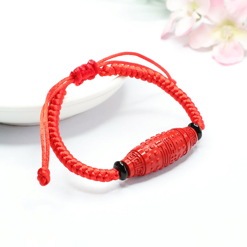 Red Sandstone Woven Bracelet with Sterling Silver Beads and Cinnabar Stone