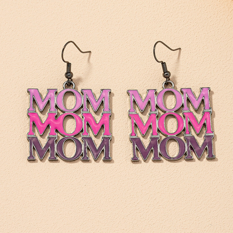 Slogan Letter Earrings - Mom Color Block Design - European & American Style Gold Earrings