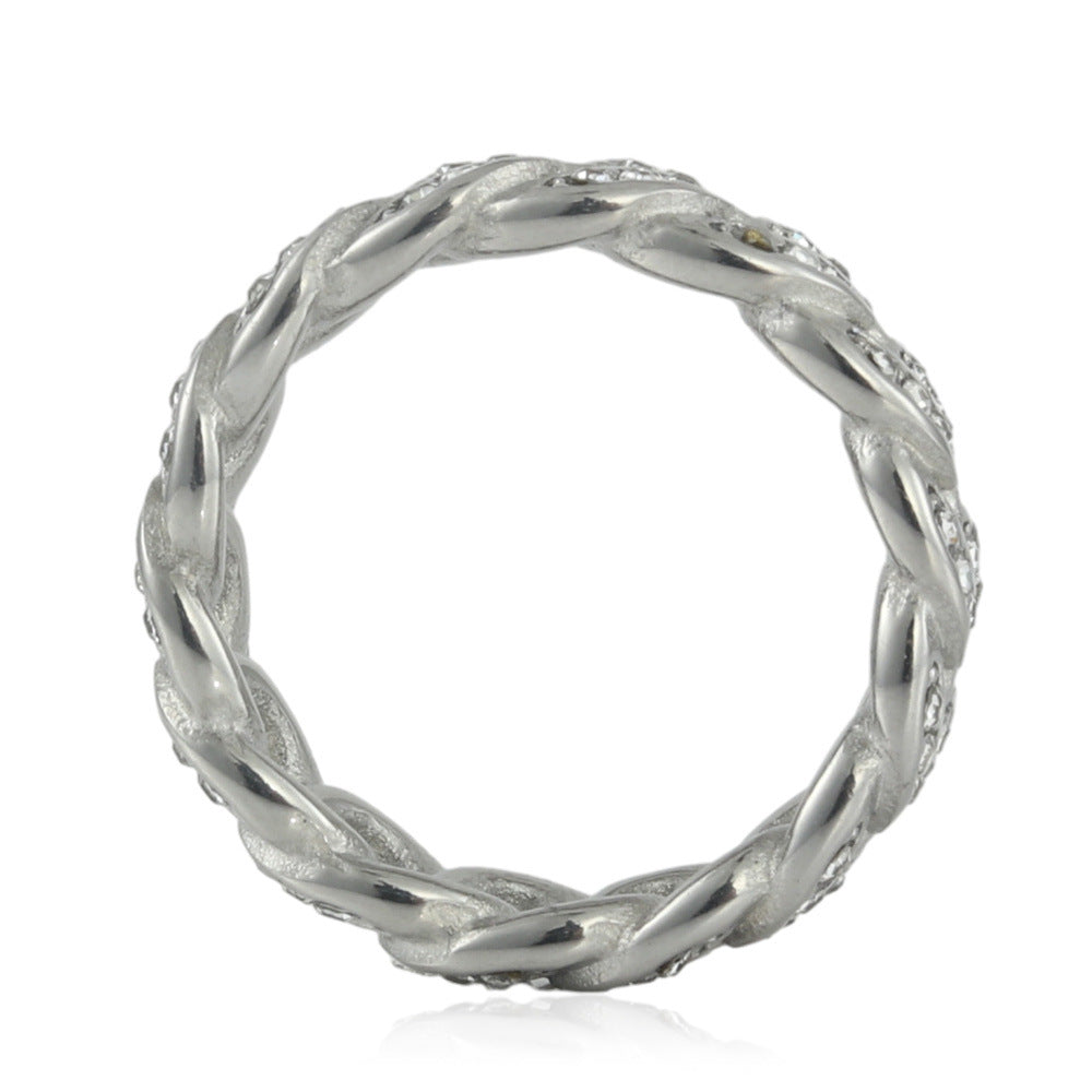 Trendy Titanium Steel Woven Chain Ring for Men and Women - Punk Retro Multi-Zircon Design