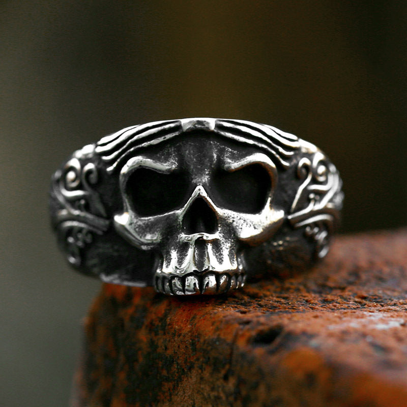 Vintage-Inspired Stainless Steel Skull Ring for Men - European and American Punk Hip-Hop Titanium Jewelry