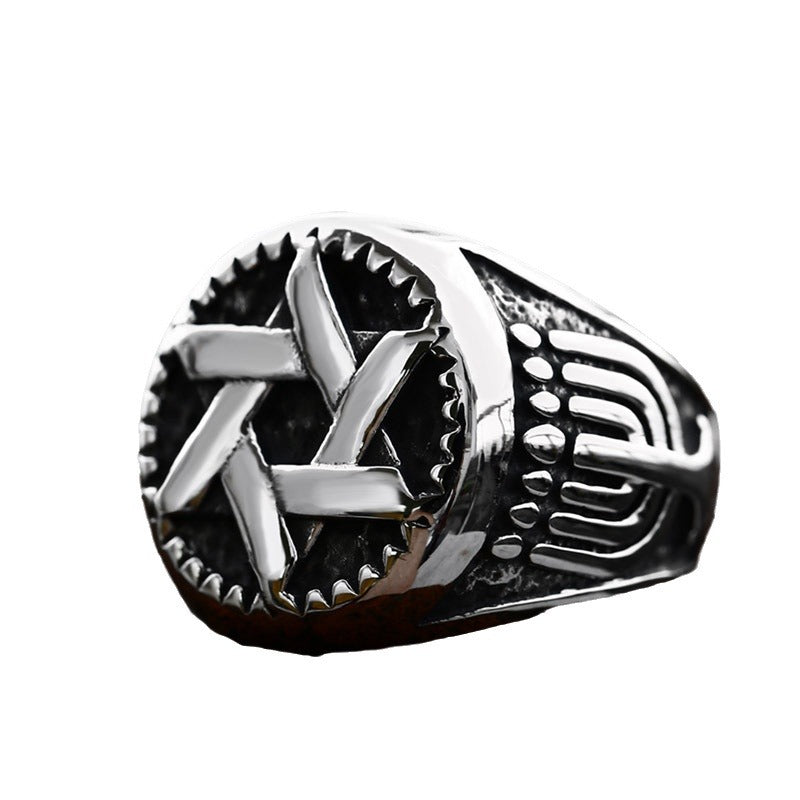 Retro Titanium Steel Hexagram Ring for Men - Wholesale Stainless Steel Jewelry