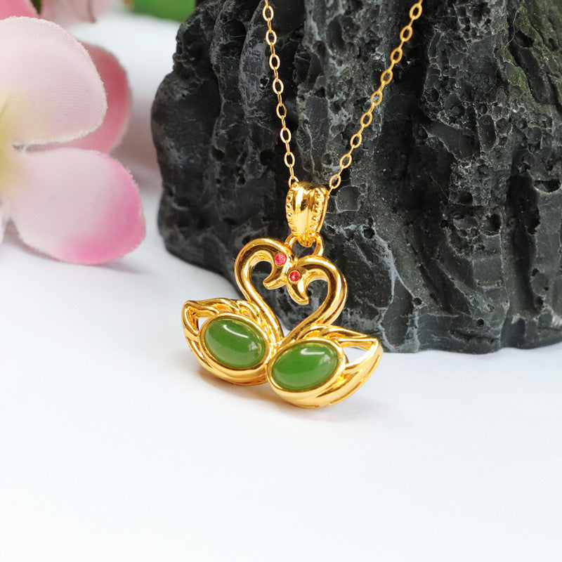 Hetian Jade Swan Couple Necklace