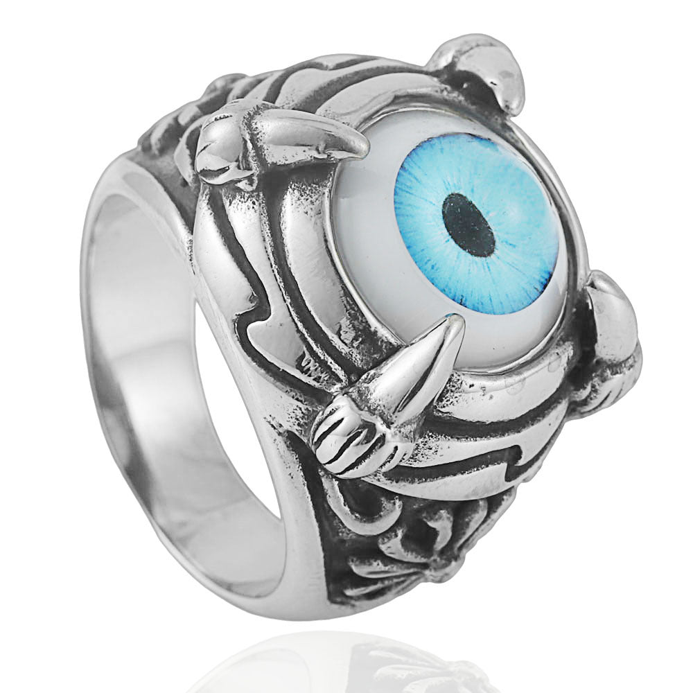 Titanium Steel Punk Devil's Eye Ring for Men - Bold European and American Design