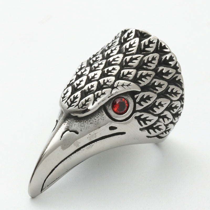 Titanium Steel Eagle Head Ring - Retro Punk Jewelry for Men