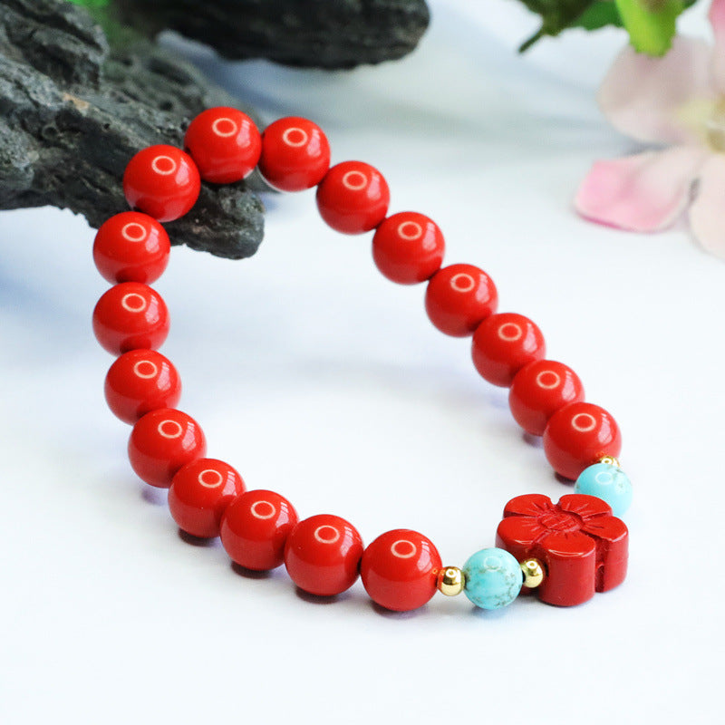 Cinnabar Peach Blossom Sterling Silver Bracelet