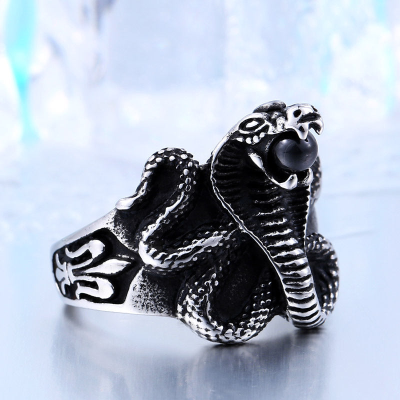 Vintage Cobra Design Titanium Steel Men's Ring - Wholesale European and American Jewelry