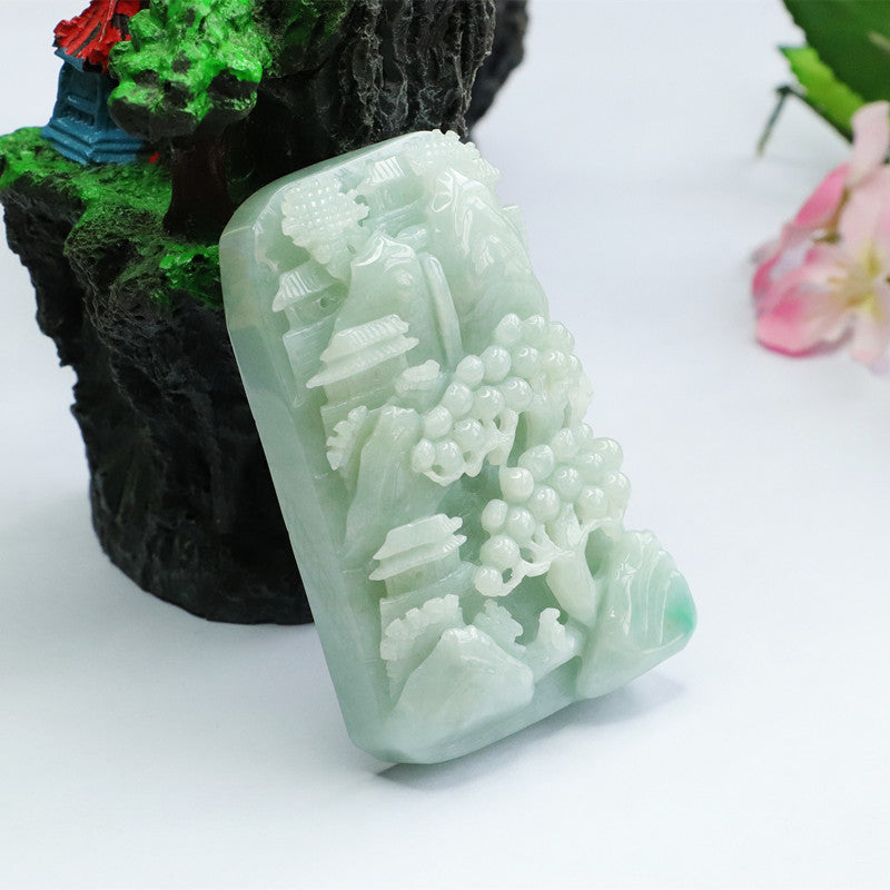 Green Hollow Landscape Jade Pendant