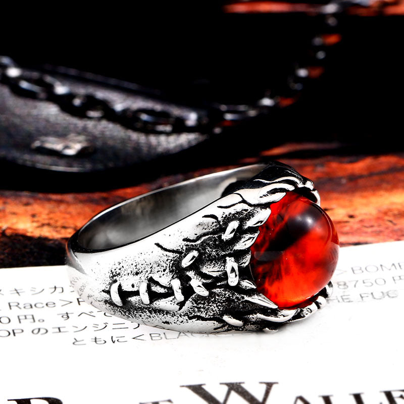 Gothic Devil's Eye Ruby Titanium Steel Ring for Men - Distinctive Style Statement