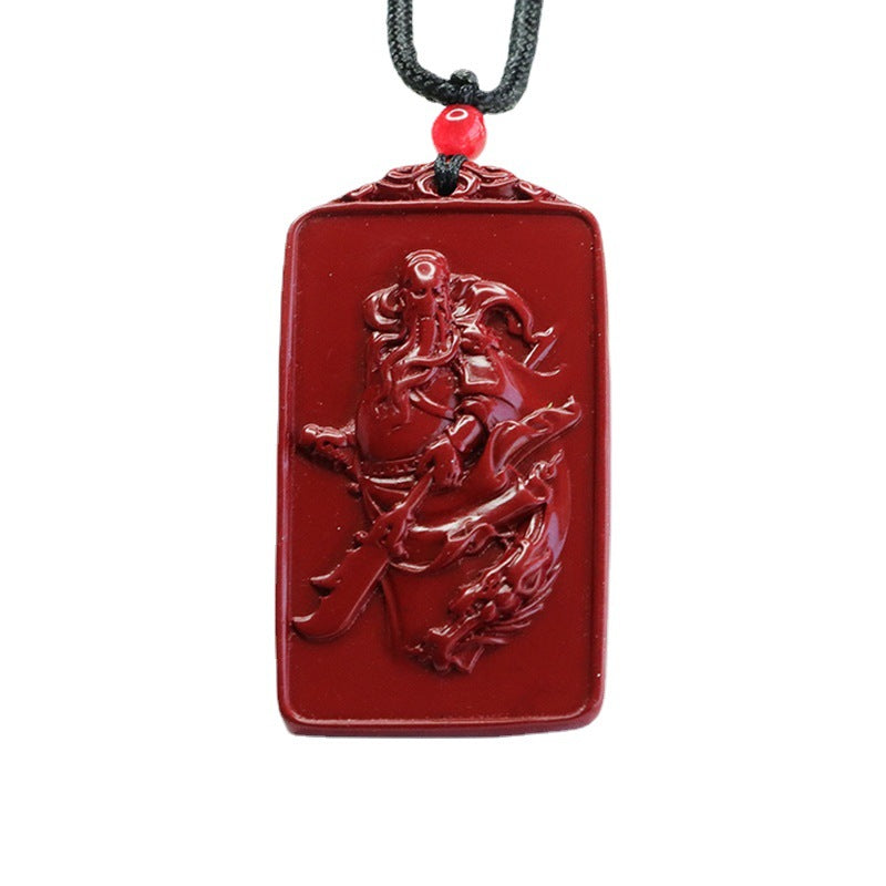 Cinnabar Pendant Force God of Wealth Guanyu Rectangle Pendant