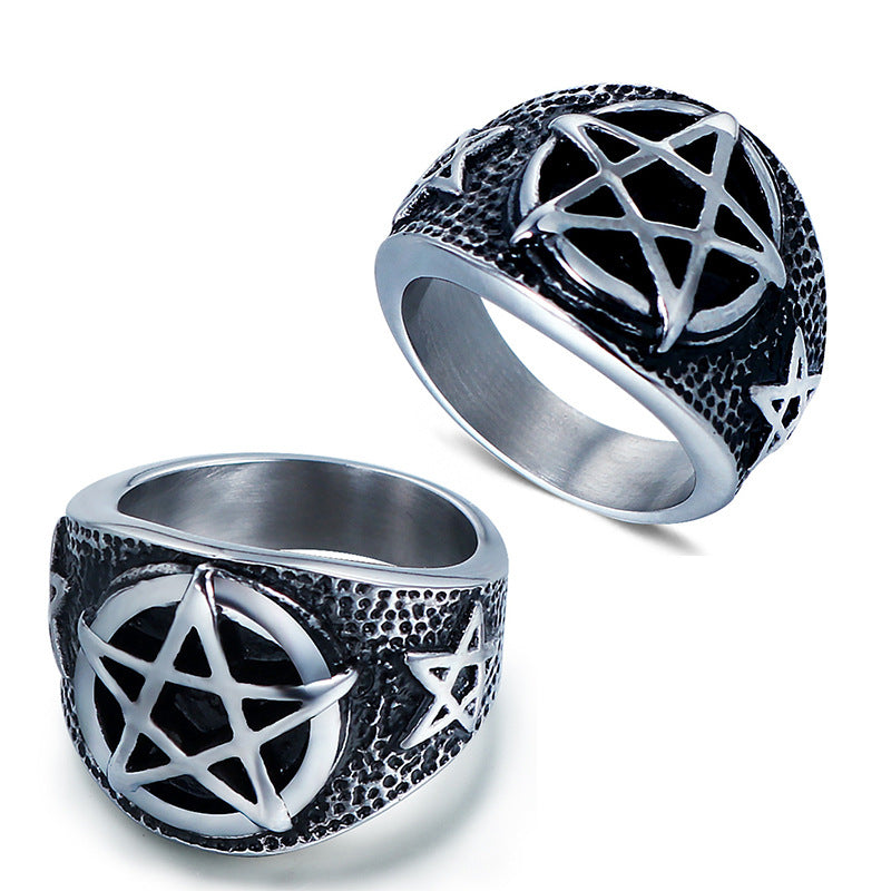 Trendy Retro Five-Pointed Star Titanium Steel Ring for Men - Europe and US Fashion Jewelry