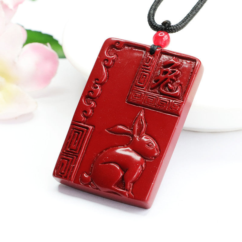 Cinnabar Pendant Purple Gold Sand Rectangle Brand Zodiac Rabbit Jewelry