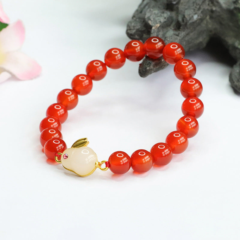 Fortune's Favor Sterling Silver Red Agate Rabbit Jade Bracelet