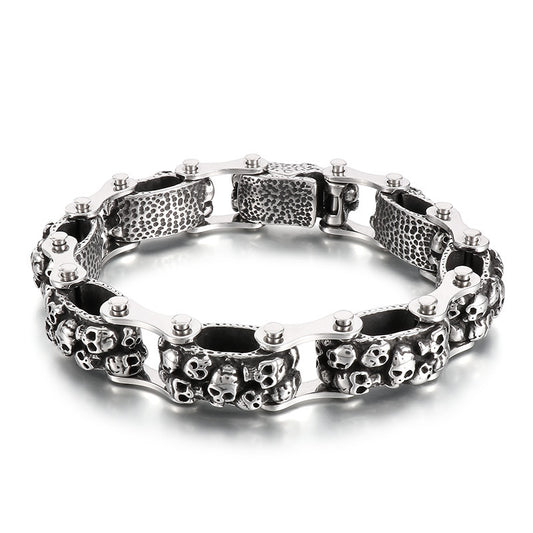 Punk Skull Bicycle Chain Bracelet for Men - Retro Stainless Steel Jewelry