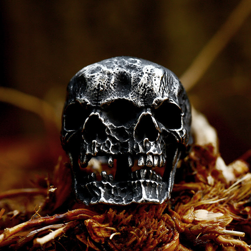 Punk Rock Double Skull Titanium Steel Ring for Men - Vintage Stainless Steel Jewelry