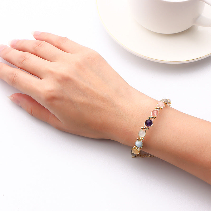 Colorful Crystal Weave Bracelet with Sterling Silver Charm