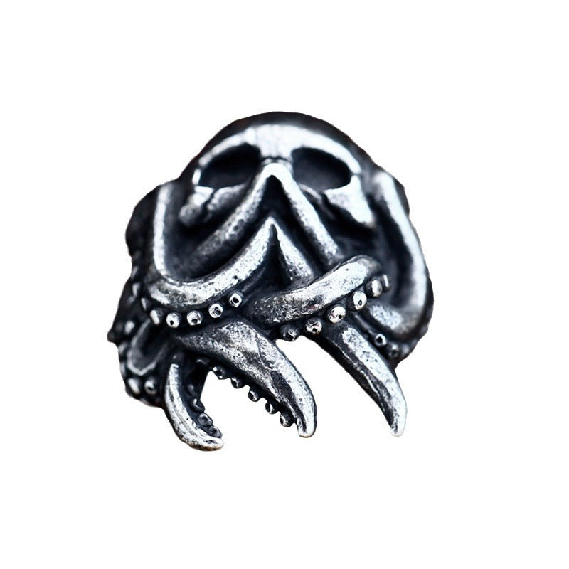 Titanium Steel Octopus Skull Ring - Hip-Hop Punk Style for Men, Wholesale Available