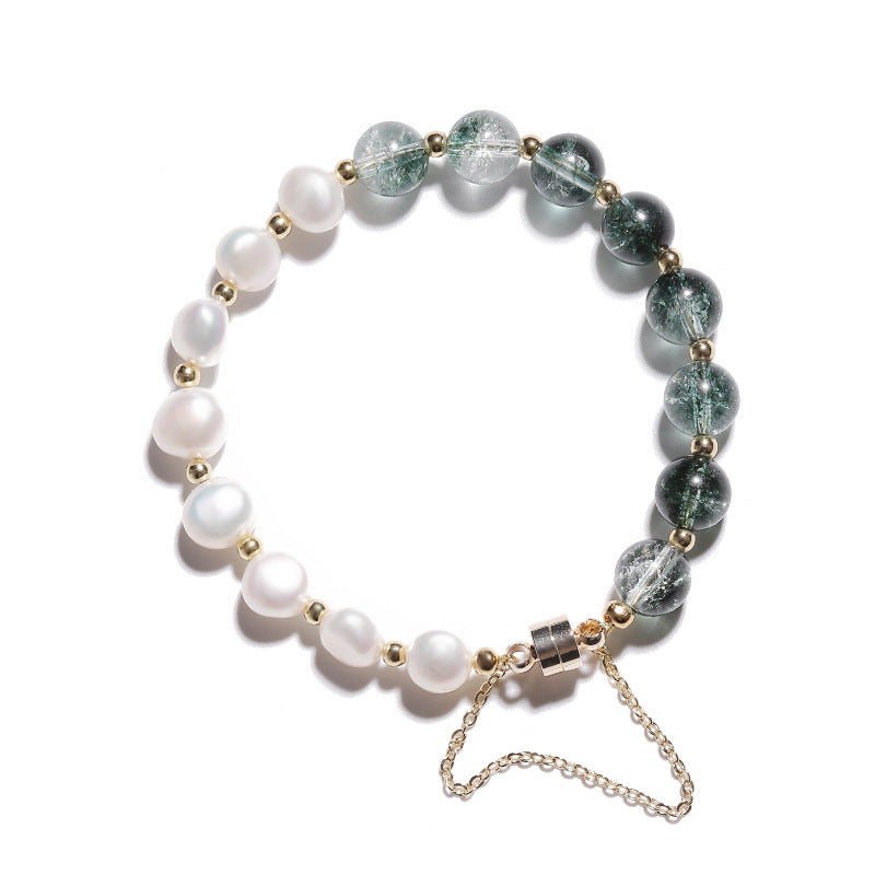 Elegant Women's Crystal and Freshwater Pearl Bracelet with Magnetic Buckle