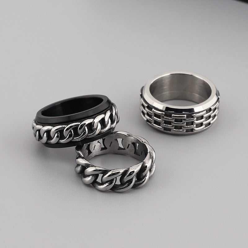 Trendy Rotatable Titanium Steel Ring for Men - Retro Hip Hop Decompression Accessory