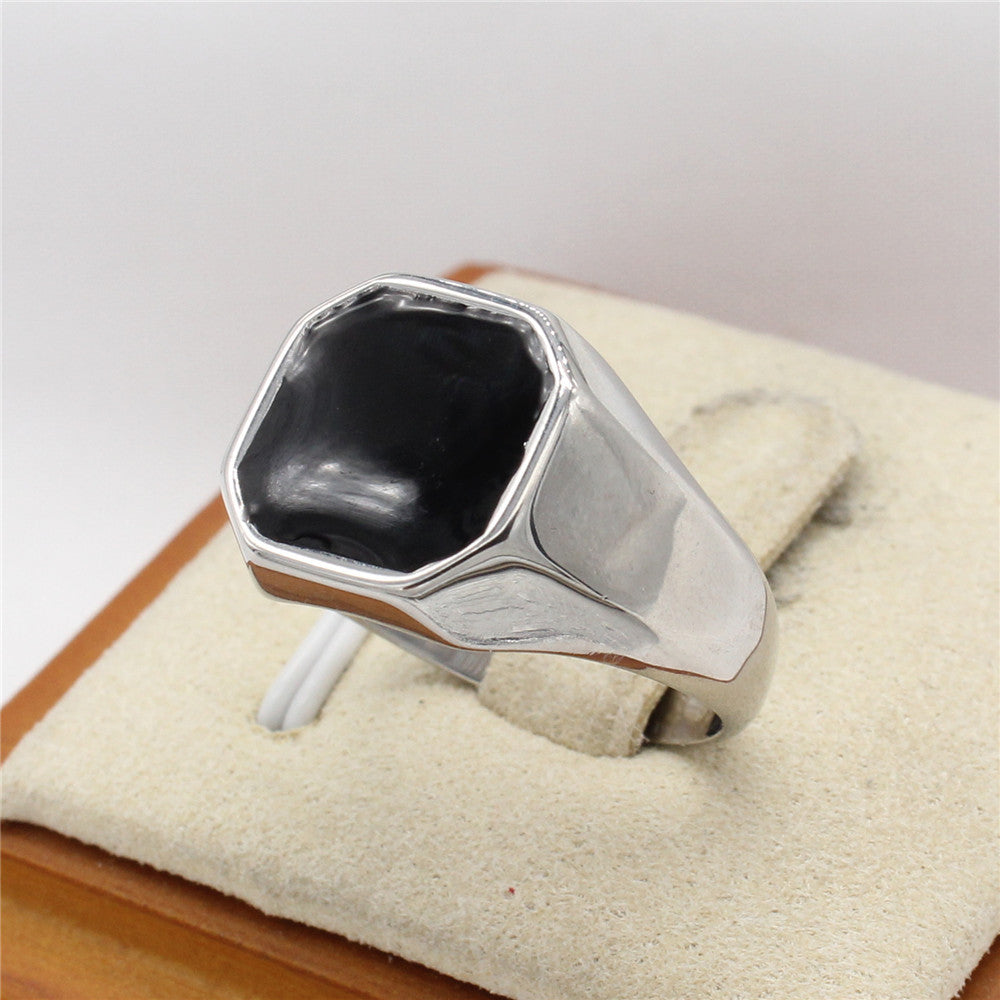 Men's Titanium Steel Square Epoxy Ring - European and American Fashion Wholesale Jewelry