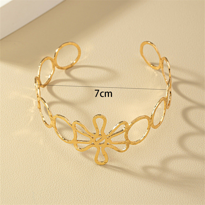 European and American Metal Hollow Flower Geometric Armbands - Premium Adjustable Bracelets