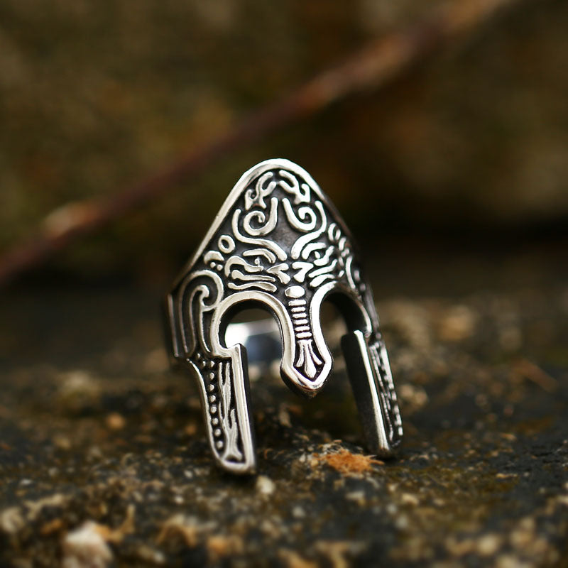 Custom Engraved Titanium Steel Spartan Helmet Ring for Men - Retro European American Style