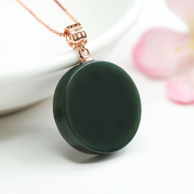 Jewelry Necklace with Blackish Green Round Hetian Jade Pendant