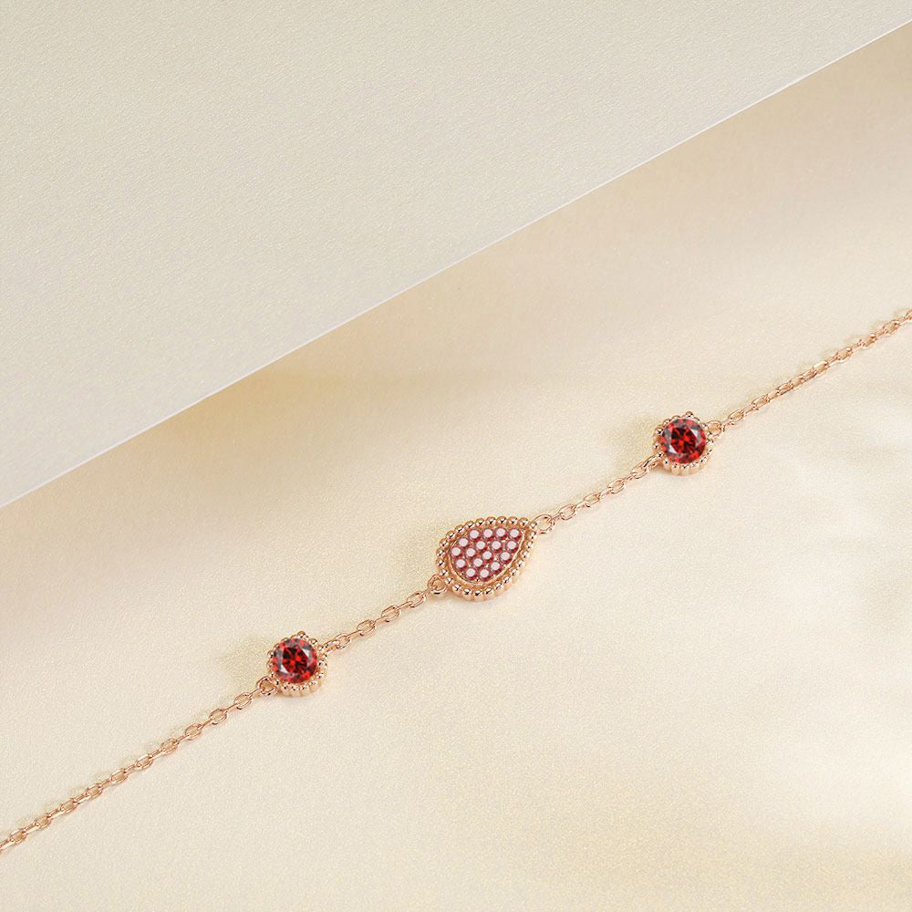 Water Droplet Pendant Round Red Garnet Sterling Silver Bracelet