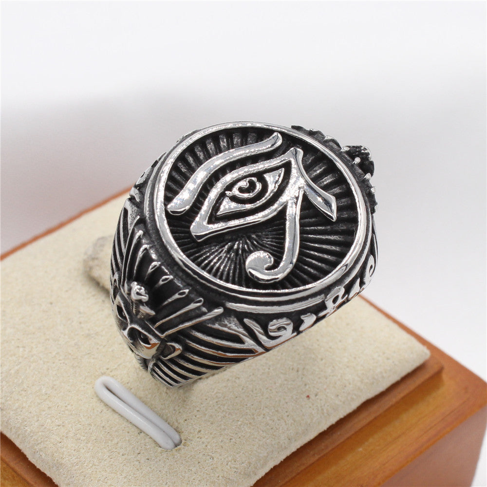 Vintage Egyptian Pharaoh Eye Men's Titanium Steel Ring